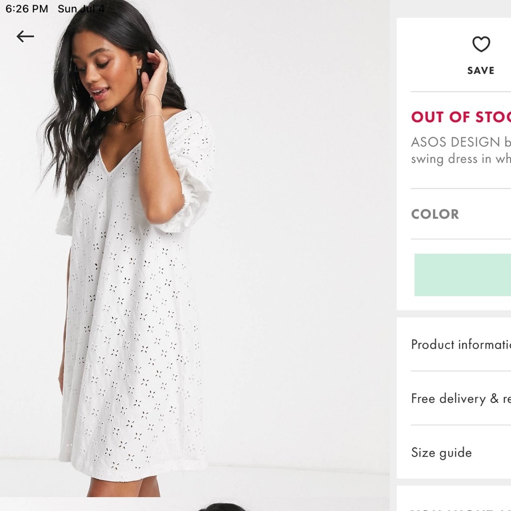 Asos design Broderie puff sleeve V  mini dress